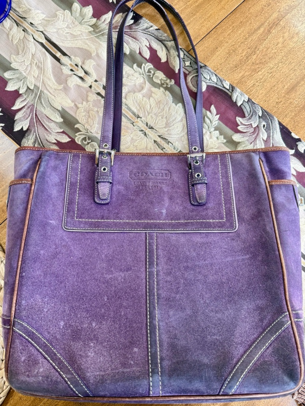 Coach Purple Suede Tote with Leather Straps - Picture 9 of 11